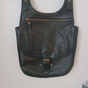Fat Face Anna Black Oiled Leather Crossbody Bag